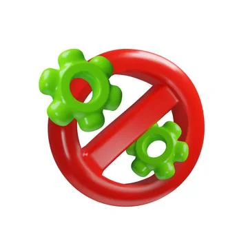 3d icon of red prohibitory symbol with green gears. Stock Illustration
