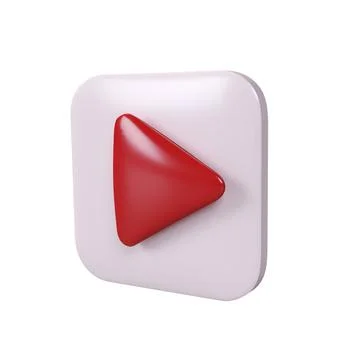 3D icon render social media red play video on white background with clipping Stock Illustration