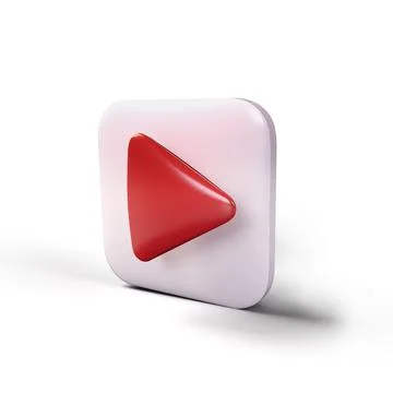 3D icon render social media red play video with shaddow on white background with Stock Illustration
