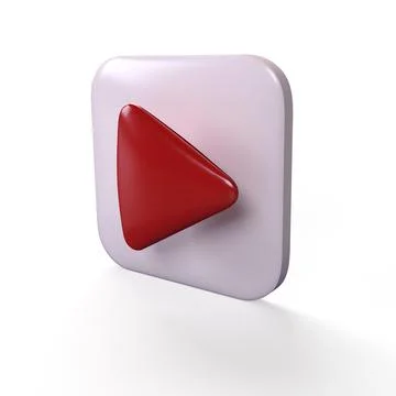 3D icon render social media red play video with shaddow on white background with Stock Illustration