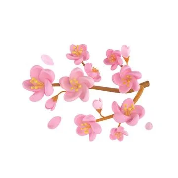 3D icon render spring Cherry Blossom Sakura branch illustration. Simple and cute 스톡 일러스트