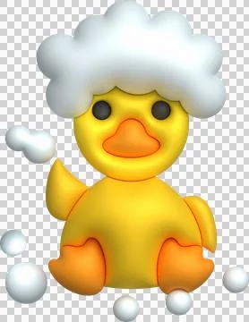 3d icon. Rubber duck playing with bubble water or bath toy. Cute rubber flo.. Stock Illustration