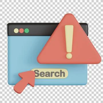 3d icon of search bar with empty states alert symbol and red arrow pointer .. Illustrazione stock