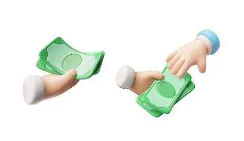 3D icon set: a hand holding dollar bills and passing them to another. Stock Illustration