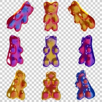 3d icon set of vibrant colours gradient gummy bears candies sweets sugar y2k Stock Illustration