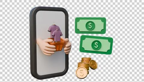 3d icon shopping using mobile phone online Illustrazione stock