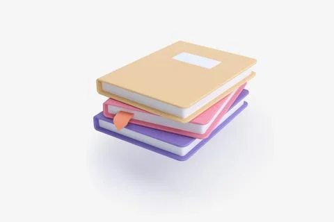 3D icon. A stack of colorful books with a bookmark. Illustrazione stock