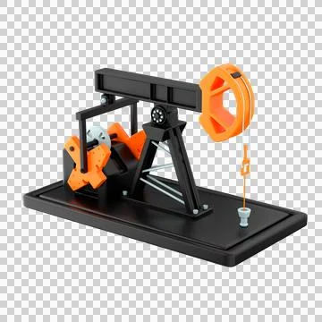 3d icon of stylized pumpjack with orange elements over white background Illustrazione stock