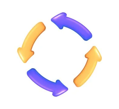 3d icon vector yellow and purple four round cycle arrows. Mesh concept of reload Stock Illustration