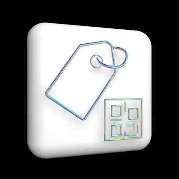 A 3d icon on a white cube, an iridescent metal contour with glitter. Stock-Illustration