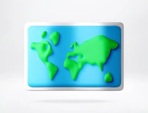 3d icon of a world map on rectangular paper. Ilustração Stock