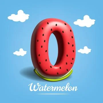 3d icon zero number with watermelon style illustration Stock Illustration