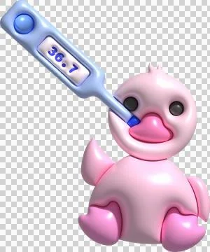3D icon.Fever temperature measuring device and little toy duck 스톡 일러스트