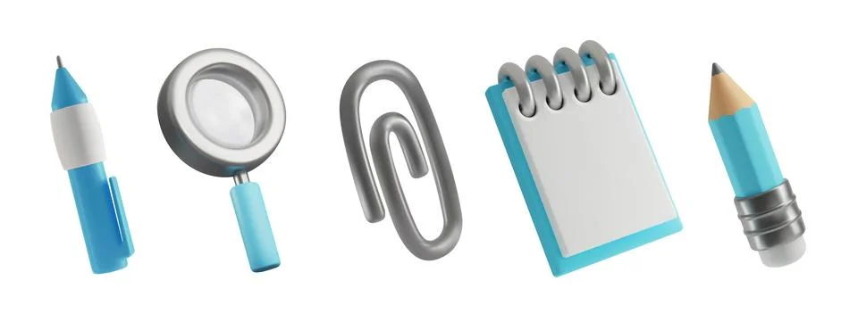 3d icons of objects for training and office Stock Illustration