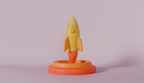 3d Icons Rocket launch on pastel color background Illustrazione stock