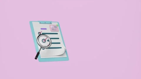 3d Id card with checklist paper, magnifying glass, clipboard isolated on pi.. Video stock 287679587