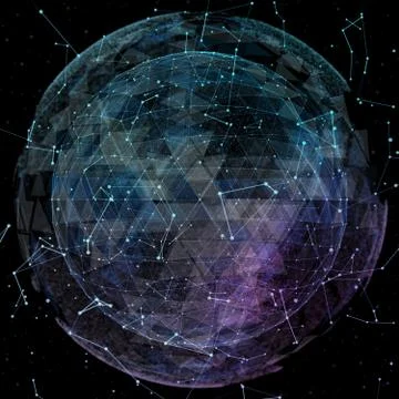 3D illuminated distorted sphere of glowing particles Stock-Illustration