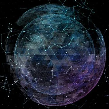 3D illuminated distorted sphere of glowing particles Illustrazione stock