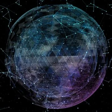 3D illuminated distorted sphere of glowing particles Stock Illustration