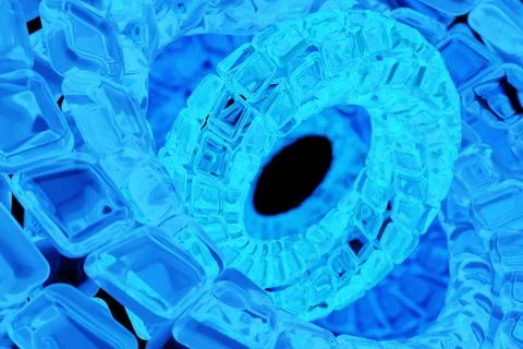 3D illustaration of a blue crystal torus. Fantastic cell.Simple geometric sha Stock Illustration