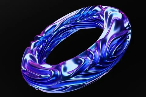.3D illustaration of a blue   wave volumetric   torus. Fantastic cell. Simple Stock Illustration