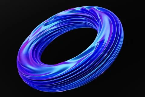 .3D illustaration of a blue   wave volumetric   torus. Fantastic cell. Simple Stock Illustration
