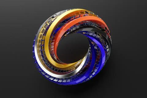 3D illustaration of a   colorful   crystal torus. Fantastic cell.Simple geome Stock Illustration