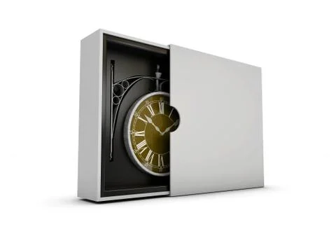 3d Illustaration of old vintage clockin the box Stock Illustration