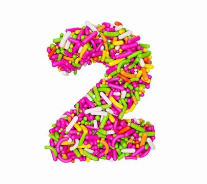 3D illustrated Digit 2 made of colorful sprinkles isolated on a white background 스톡 일러스트