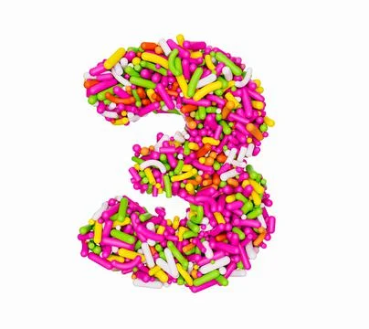 3D illustrated Digit 3 made of colorful sprinkles isolated on a white background 스톡 일러스트