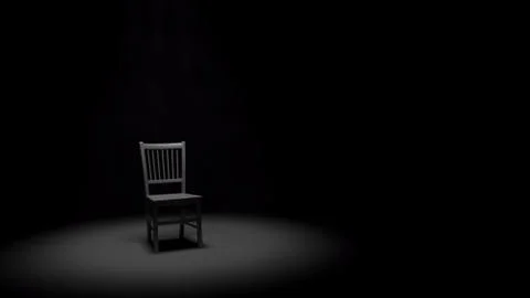 3D Illustrated Metal Chair in a Spotlight in a Dark Black Room Stock Illustration