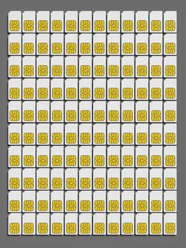 3d illustration of 120 typical sim cards background Stock Illustration