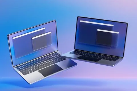 3D illustration of 2 laptops with an open browser tab on the screen. Search o Stock Illustration