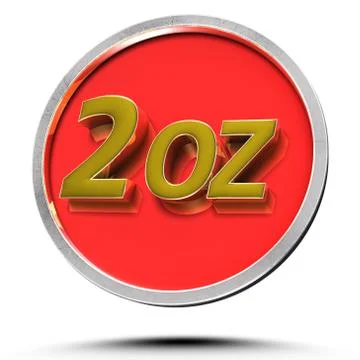 3D illustration 2 oz red circle, stainless steel edge isolated on a white bac Stock Illustration