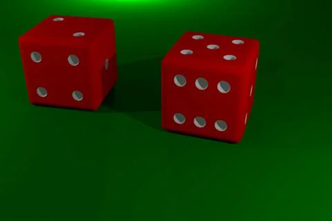 3d illustration. 3d rendered two red dice on green background Illustrazione stock