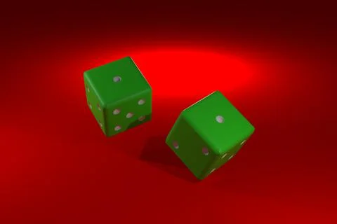 3d illustration. 3d rendered two yellow dice on red background Illustrazione stock
