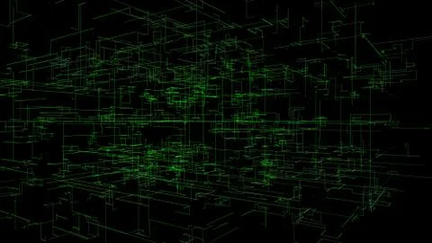 3D illustration, 3D rendering, abstract geometric background, green line tech Illustrazione stock