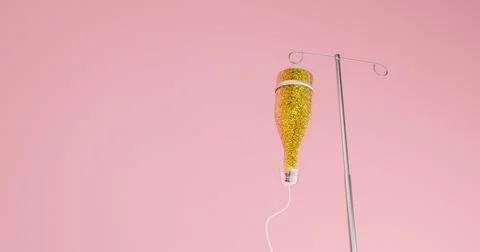 3d illustration, 3d rendering. Bottle of champagne hanging in drip stand. Stock Illustration