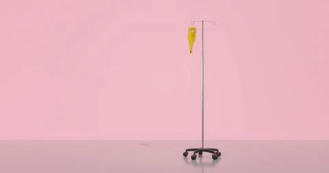 3d illustration, 3d rendering. Bottle of champagne hanging in drip stand. Illustrazione stock