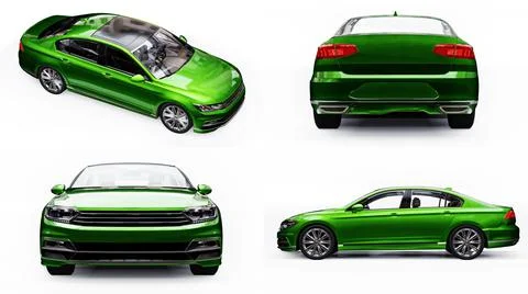 3d illustration. 3d rendering of a brandless generic green car in a white stu Stock-Illustration