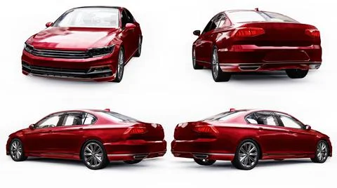 3d illustration. 3d rendering of a brandless generic red car in a white studi Stock-Illustration