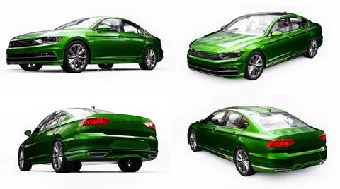 3d illustration. 3d rendering of a brandless generic green car in a white stu Illustrazione stock