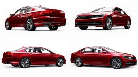 3d illustration. 3d rendering of a brandless generic red car in a white studi Stock-Illustration
