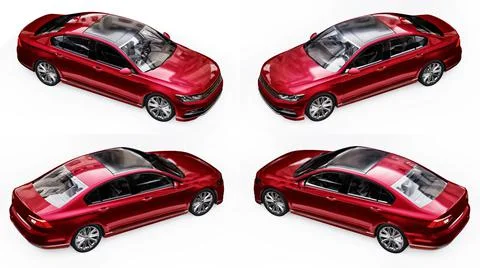 3d illustration. 3d rendering of a brandless generic red car in a white studi Illustrazione stock