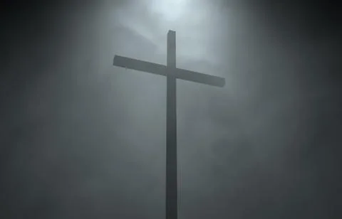 3d illustration 3d rendering catholic catholics cross perspective wind fog rays Stock Illustration