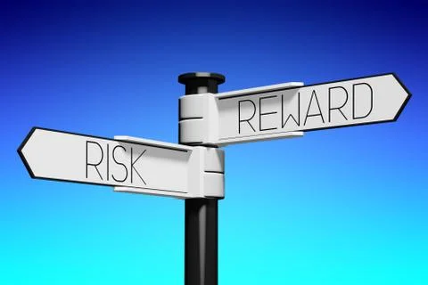 3D illustration/ 3D rendering - crossroads concept - risk and reward Ilustração Stock