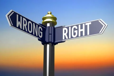 3D illustration/ 3D rendering - crossroads concept - right or wrong Stock Illustration