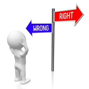 3D illustration/ 3D rendering - crossroads concept - right or wrong Stock Illustration