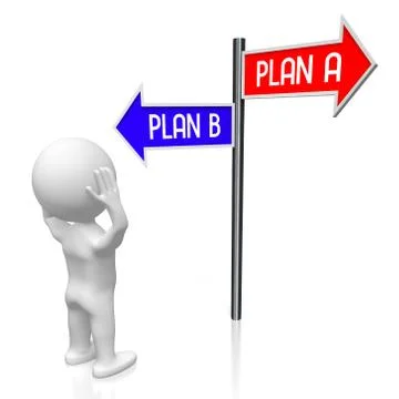 3D illustration/ 3D rendering - crossroads concept - plan A and plan B Stock Illustration