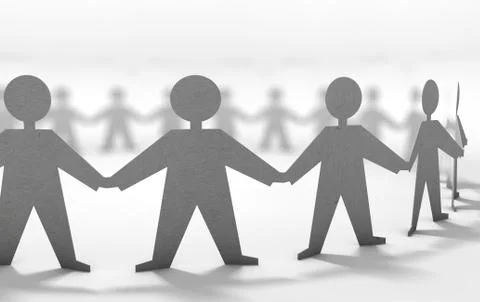 3d illustration, 3D rendering, Cut out paper gray men hold hands. Round dance Stock Illustration
